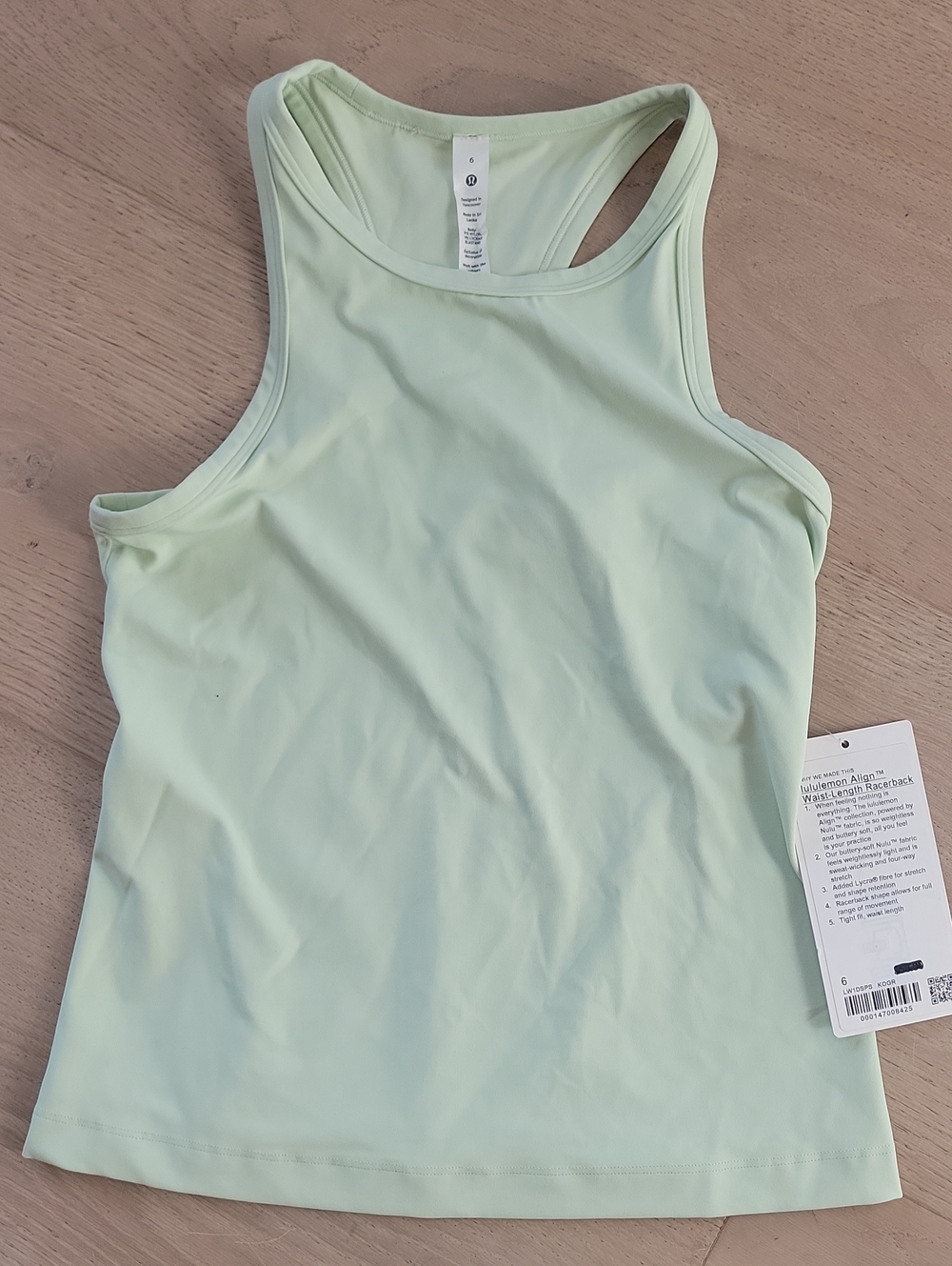 lululemon Align Nulu Fabric Mint Green Racerback Tank, Size 6